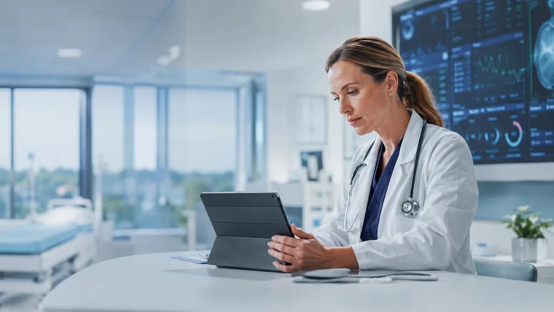 Healthcare professional reviewing patient data